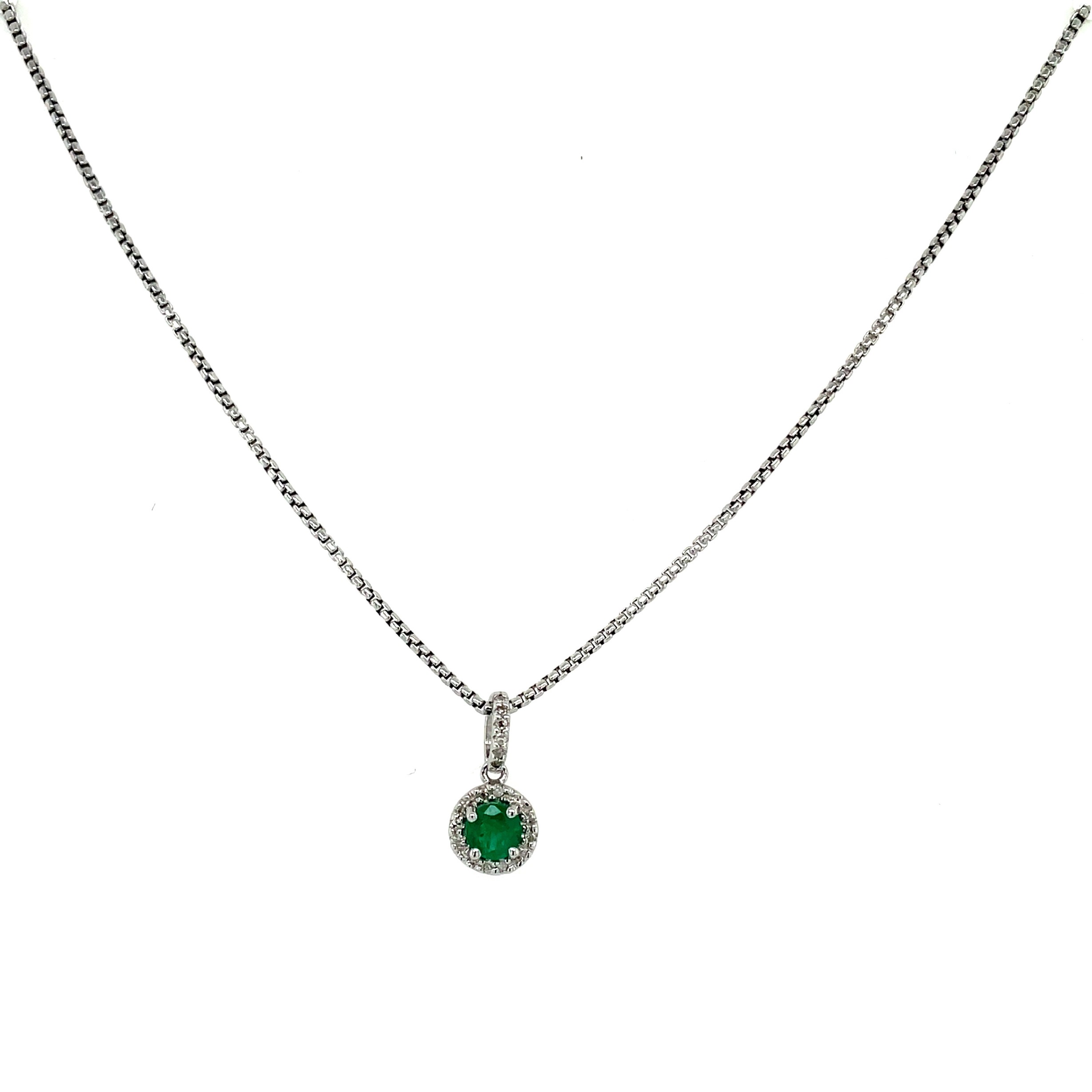Sterling Silver Emerald and Diamond Necklace