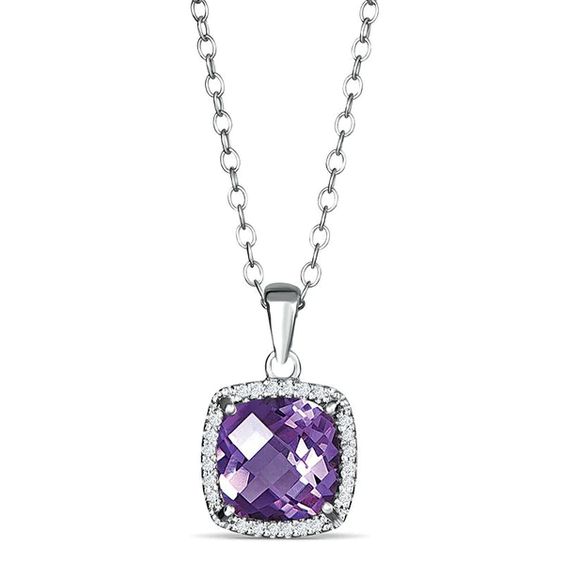 Sterling Silver Cushion Amethyst Necklace