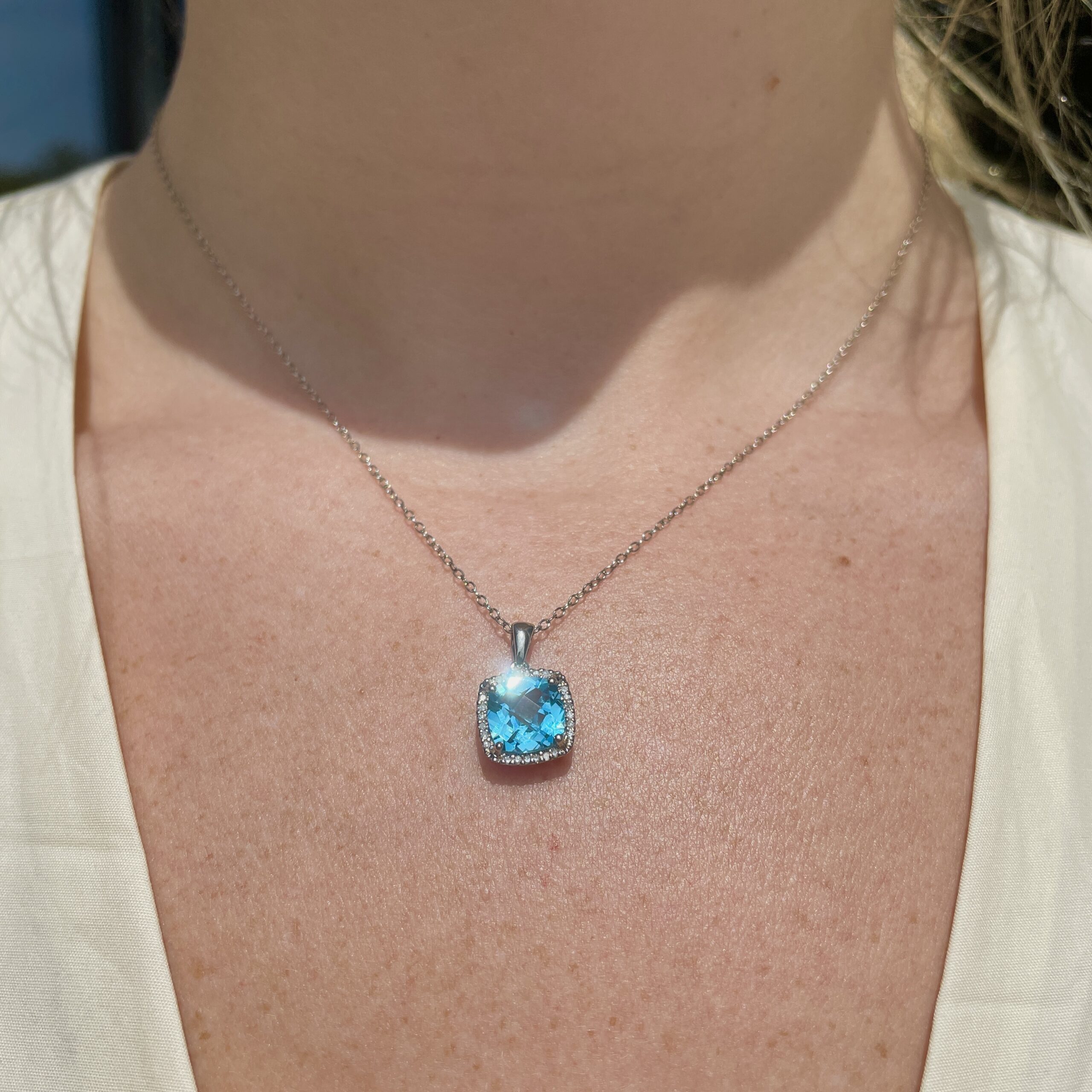 Sterling Silver Cushion Blue Topaz Necklace