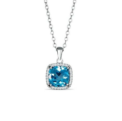 Sterling Silver Cushion Blue Topaz Necklace