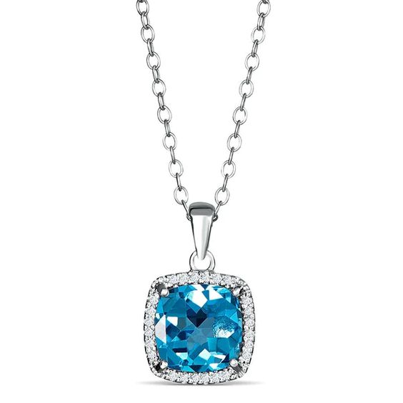 Sterling Silver Cushion Blue Topaz Necklace