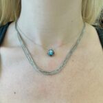 White Gold Black Pearl and Turquoise Necklace