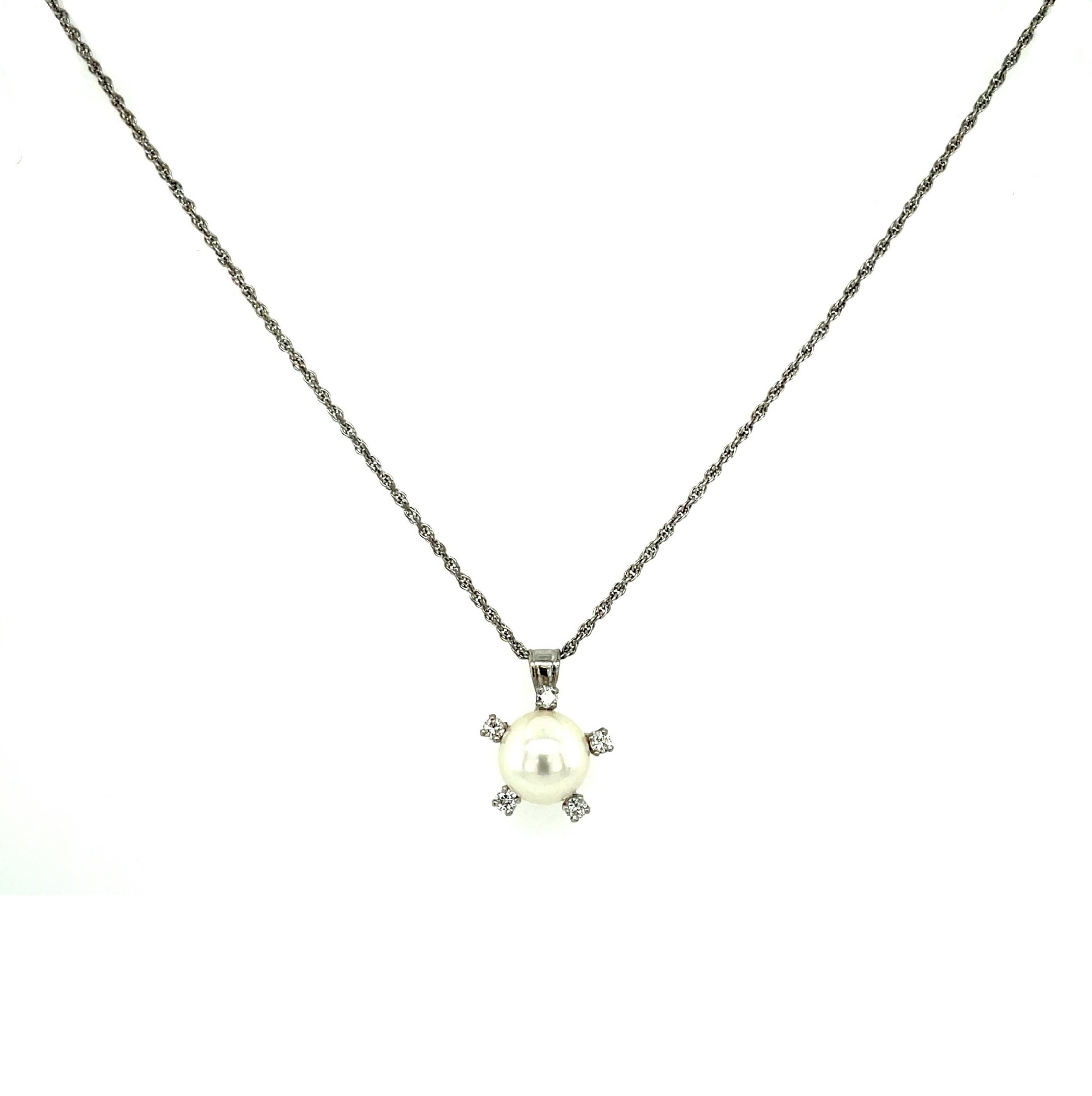 Estate: Pearl and Diamond Pendant Necklace