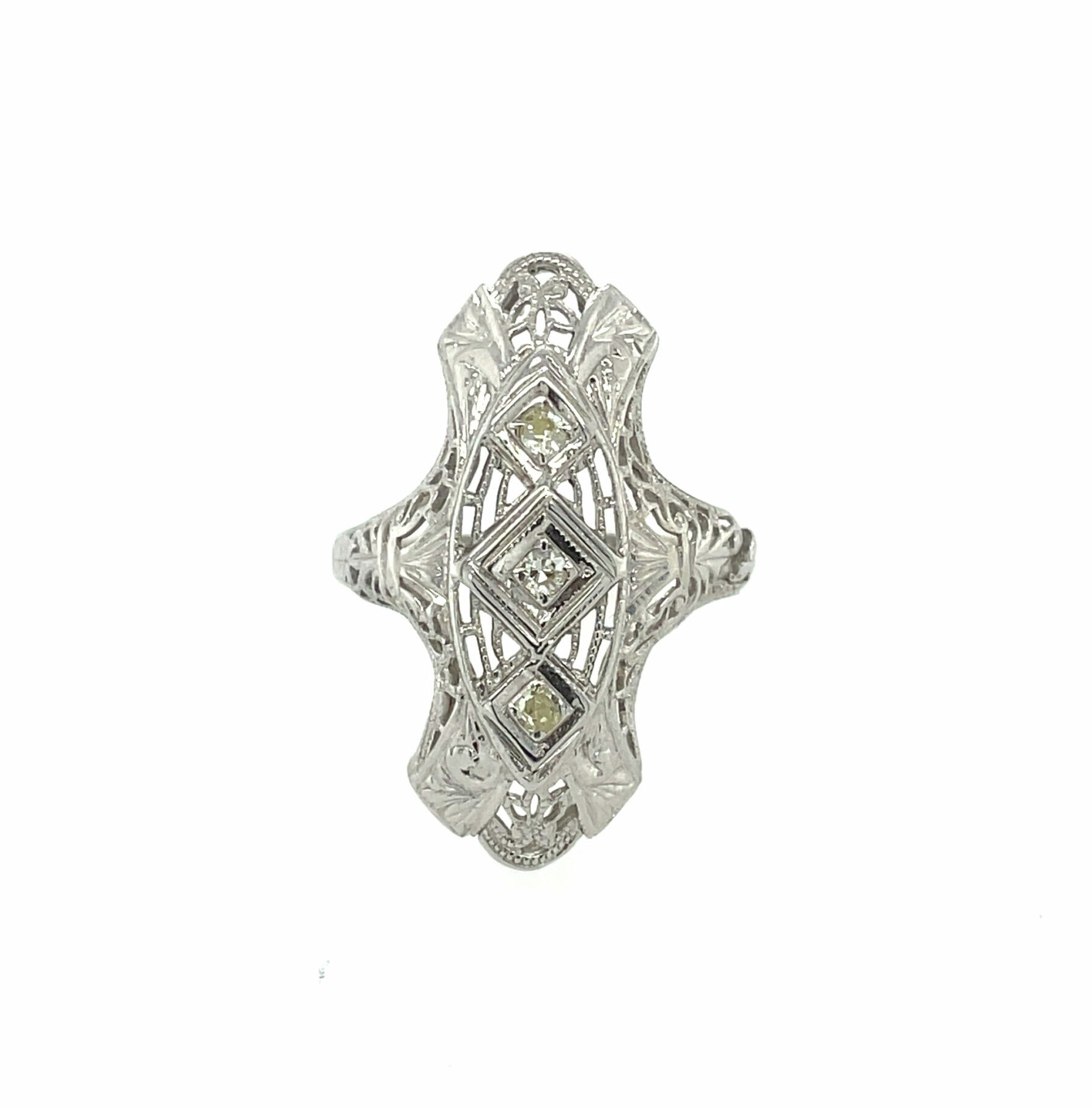 Estate: White Gold Filigree Diamond Ring