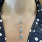White Gold Blue Topaz and Diamond Pendant Necklace