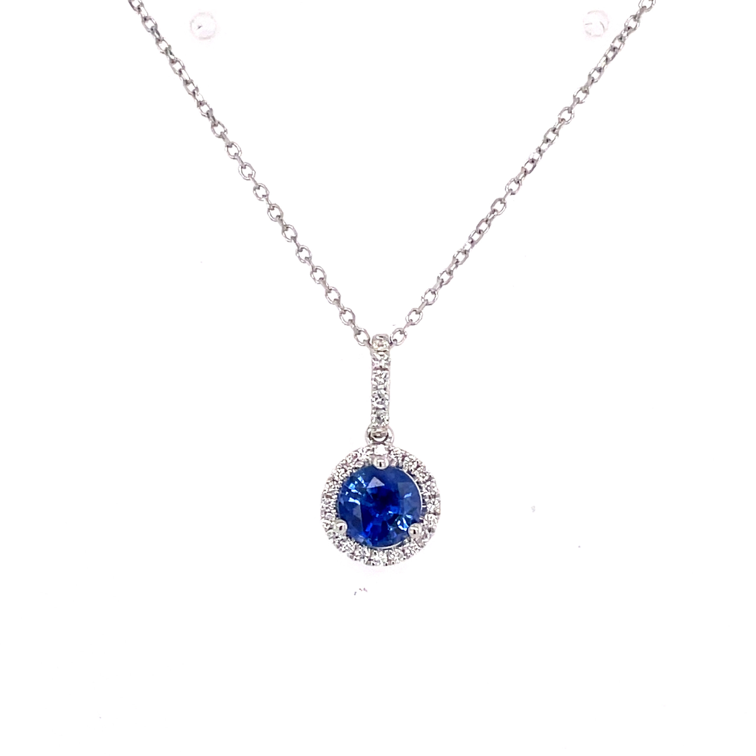 Sapphire and Diamond Round Pendant Necklace