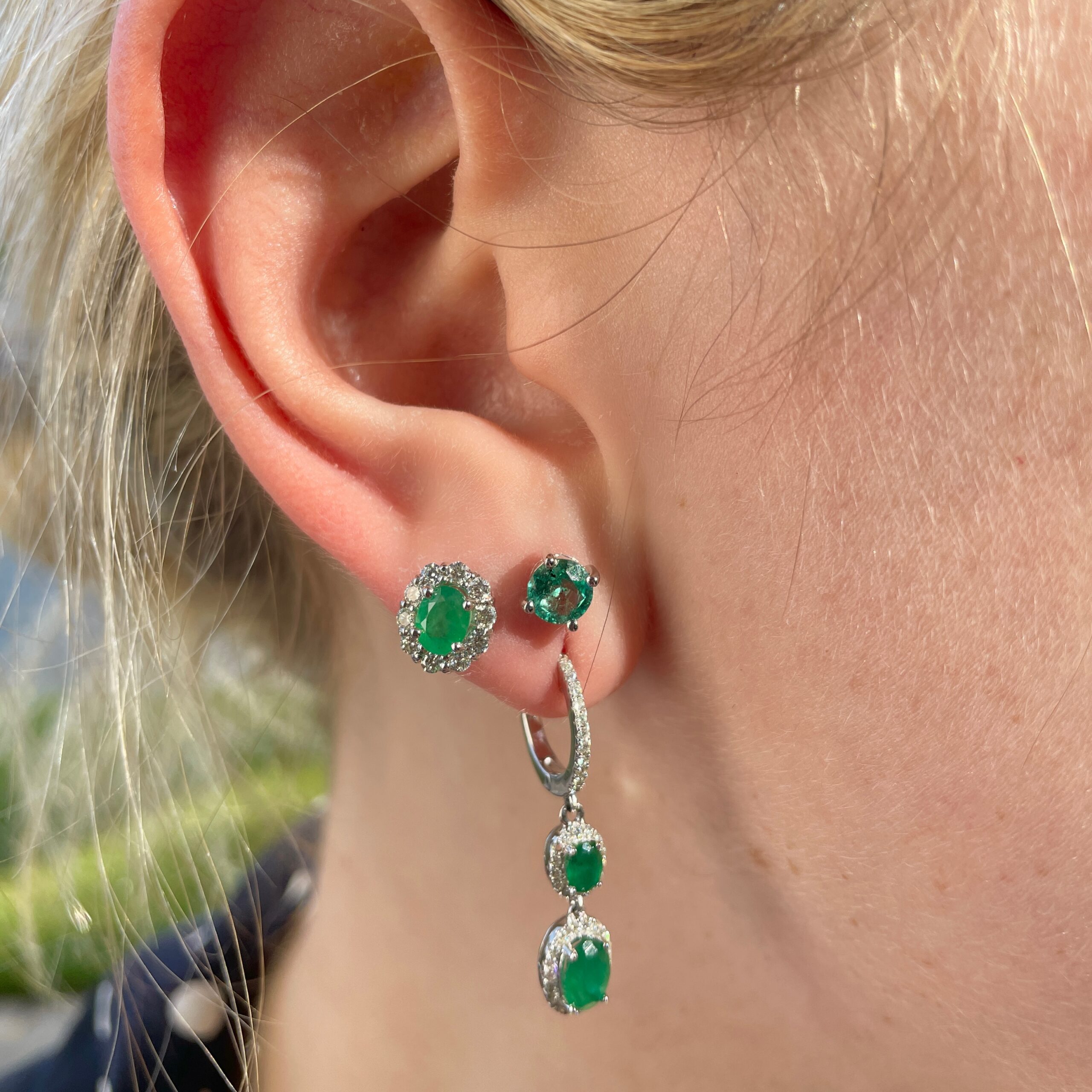 White Gold Emerald Dangle Earrings