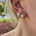 White Gold Freshwater Pearl and Diamond Stud Earrings