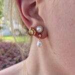 Yellow Gold Freshwater Pearl and Diamond Stud Earrings