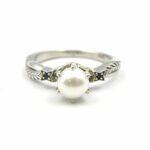White Gold Pearl and Sapphire Ring