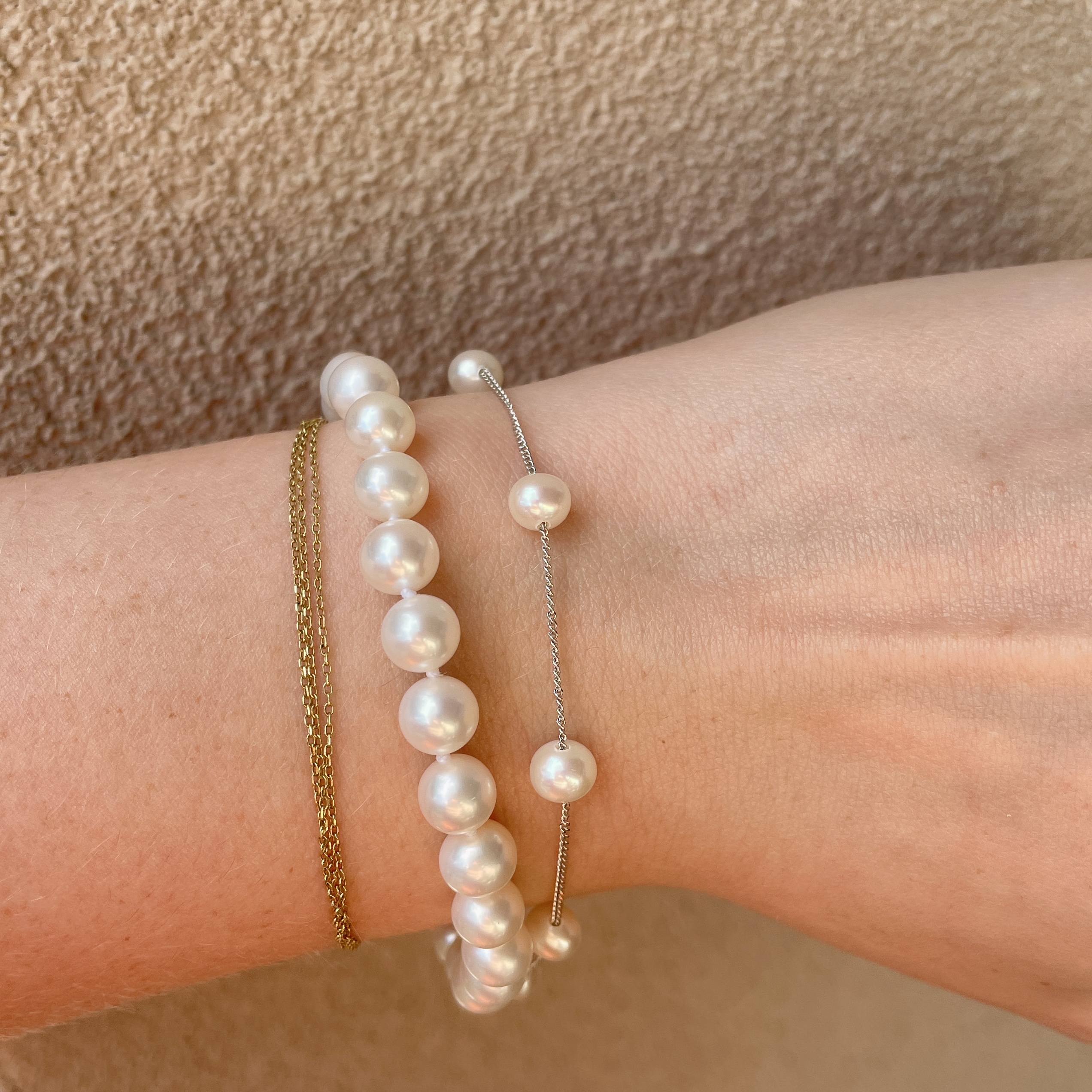 White Gold Freshwater Pearl Strand Bracelet