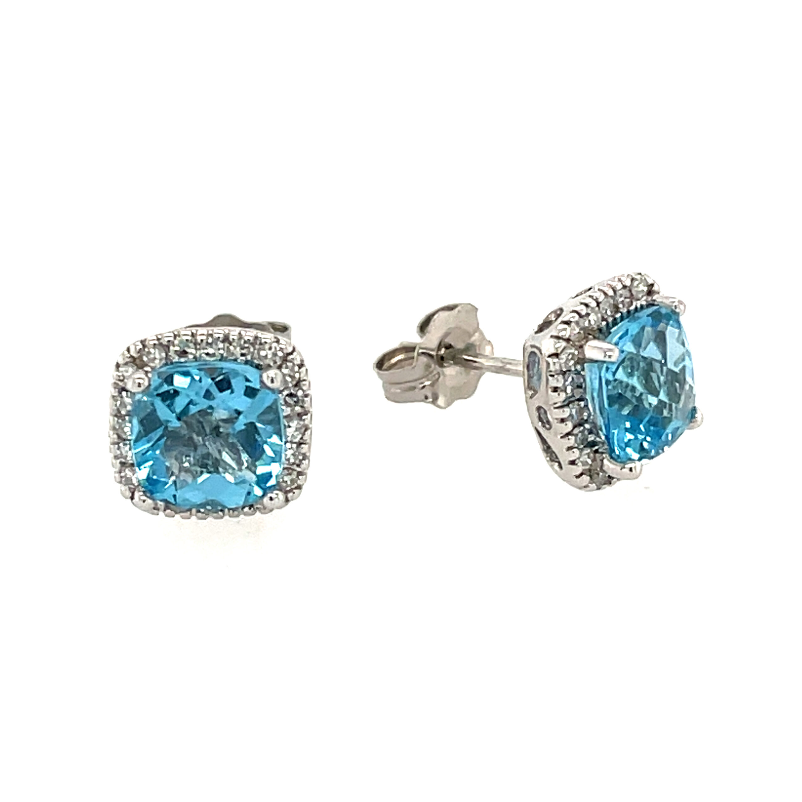 White Gold Blue Topaz and Diamond Stud Earrings