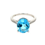 White Gold Blue Topaz and Diamond Oval Ring