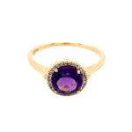 Yellow Gold Amethyst and Diamond Ring