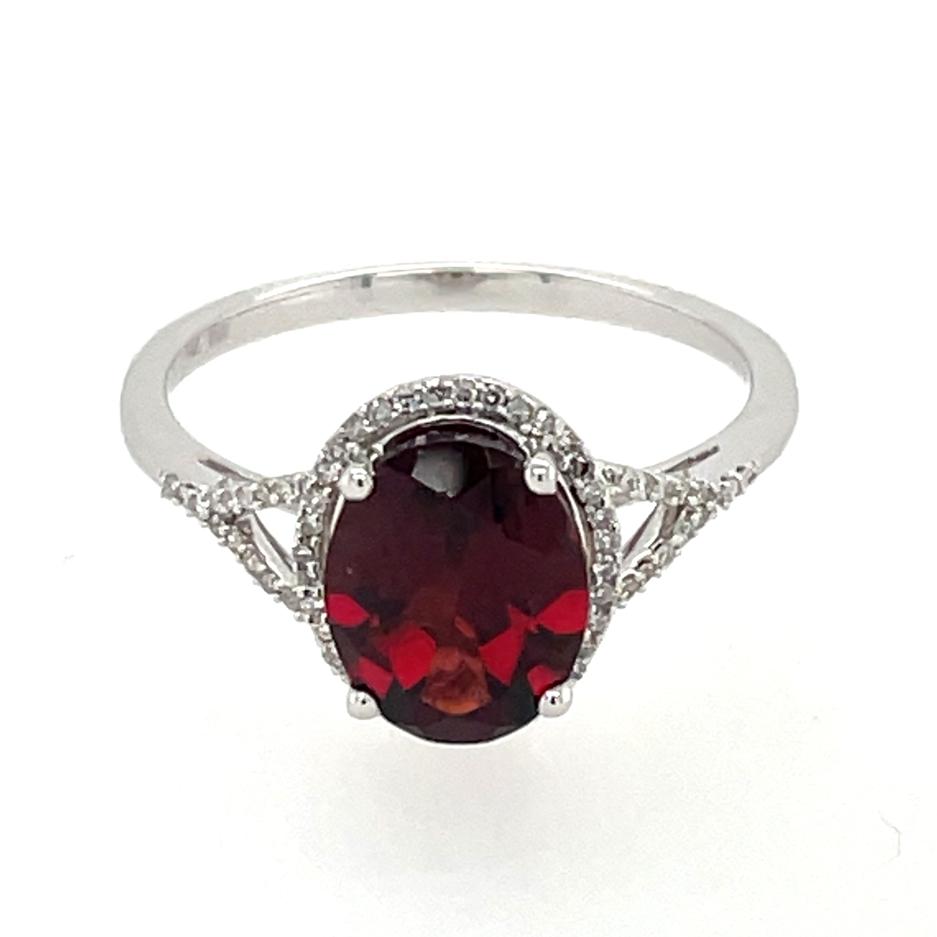 White Gold Garnet and Diamond Oval Ring