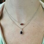 White Gold Garnet and Diamond Cushion Pendant Necklace