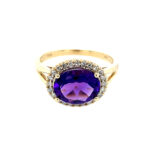 Yellow Gold Amethyst and Diamond Ring