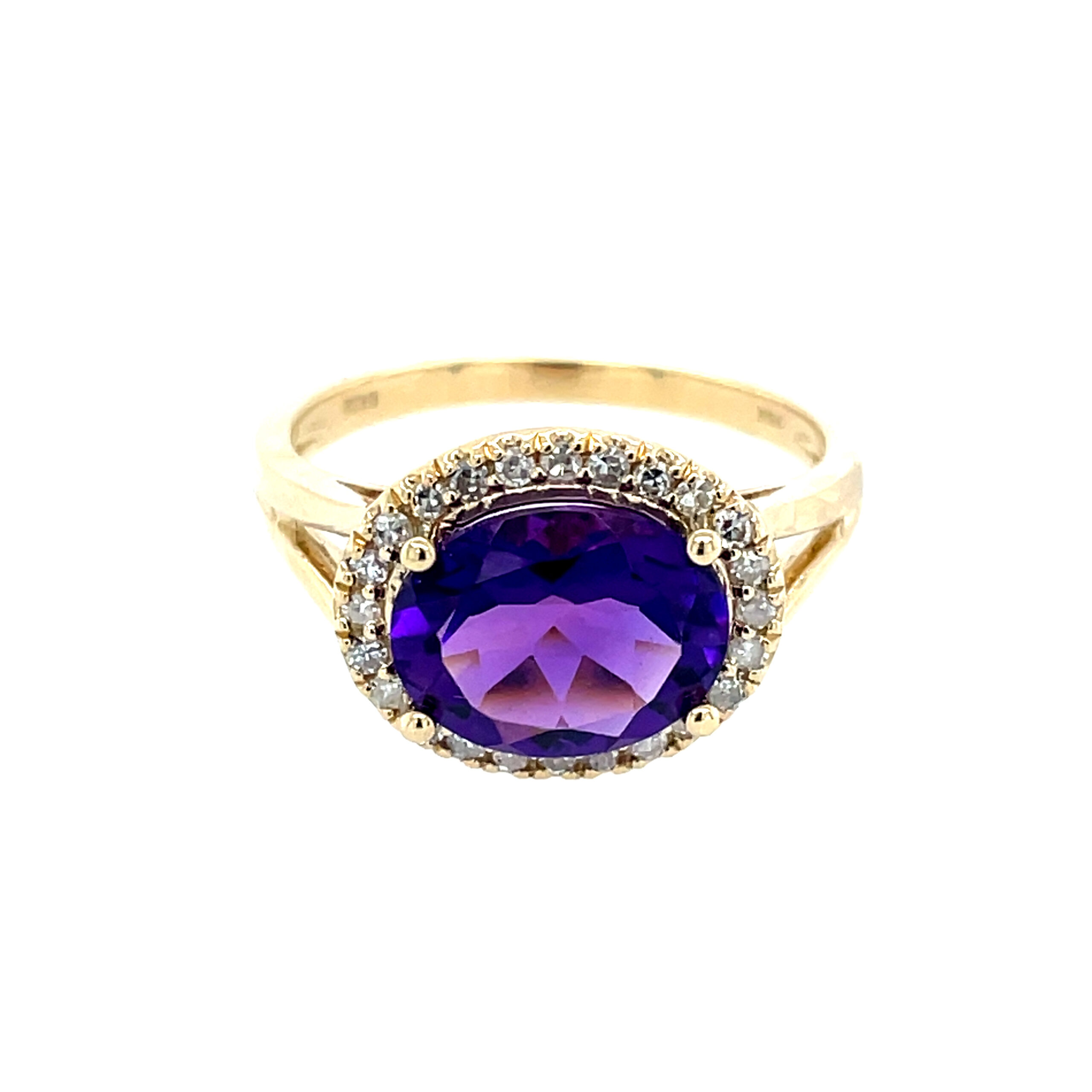 Yellow Gold Amethyst and Diamond Ring