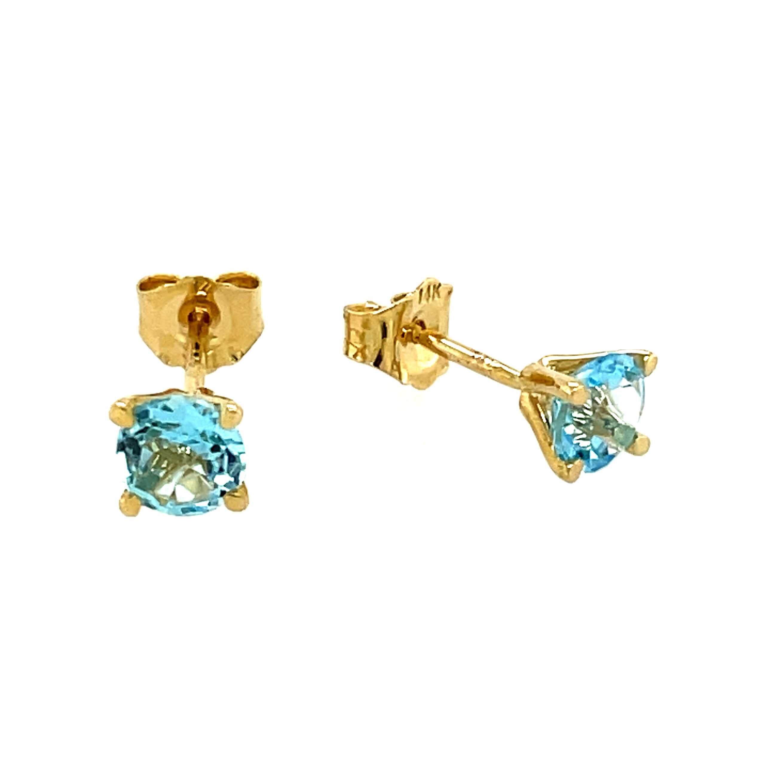 Yellow Gold Blue Topaz Stud Earrings