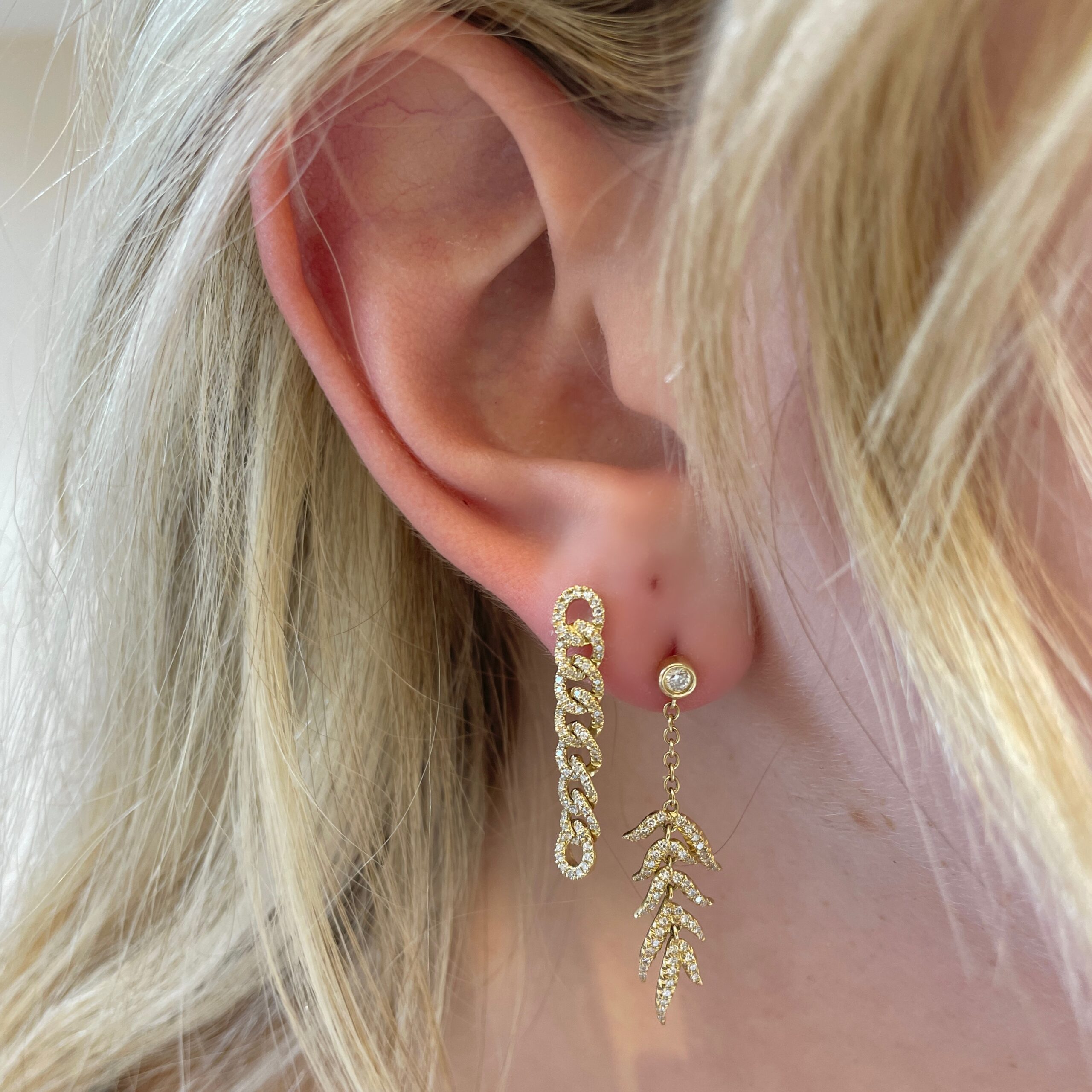 Yellow Gold Diamond Feather Earrings