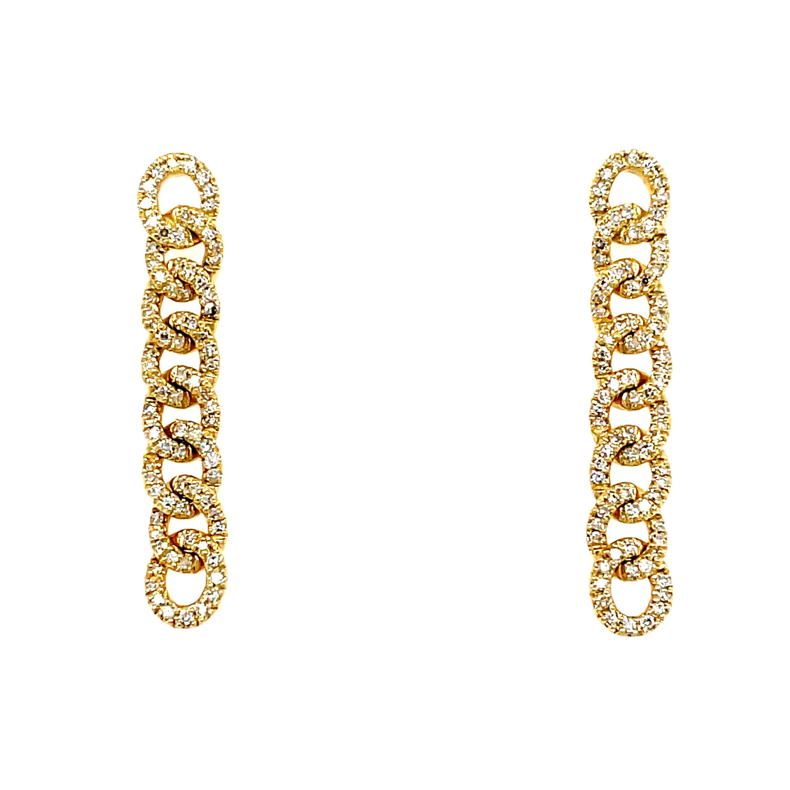 Yellow Gold Diamond Chain Drop Earrings