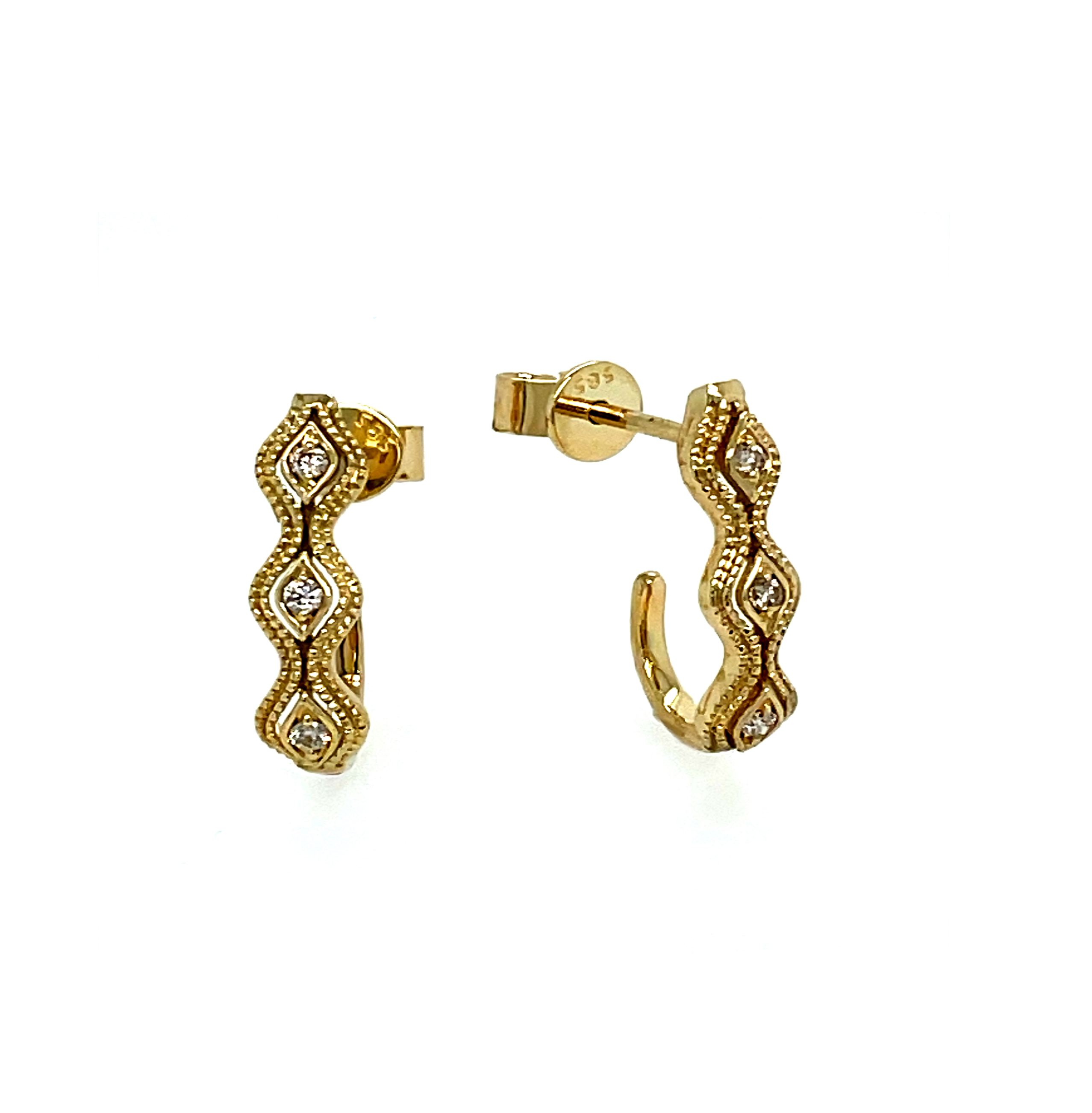 Yellow Gold Diamond Half Hoop Earrings