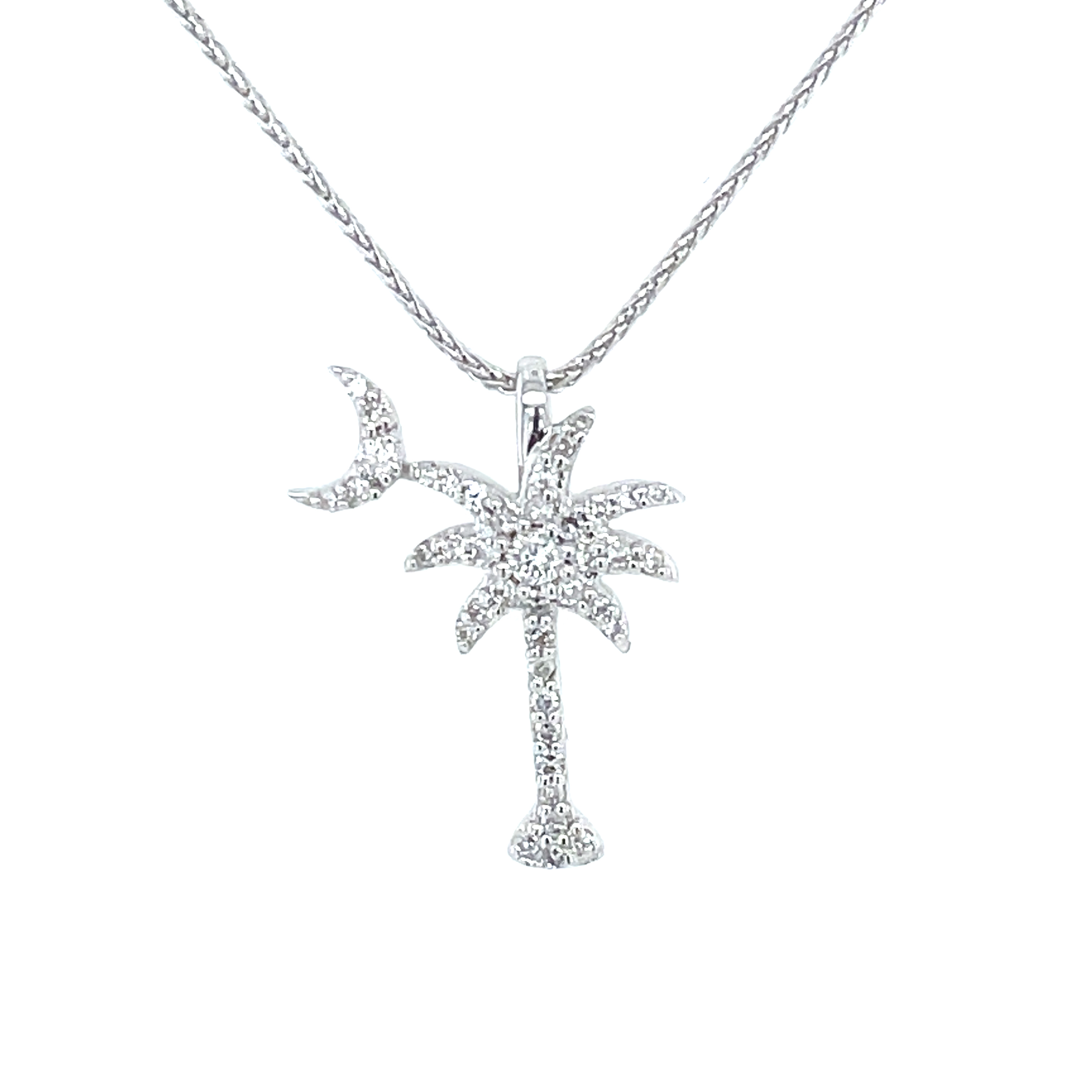 White Gold Diamond Palmetto Tree Necklace