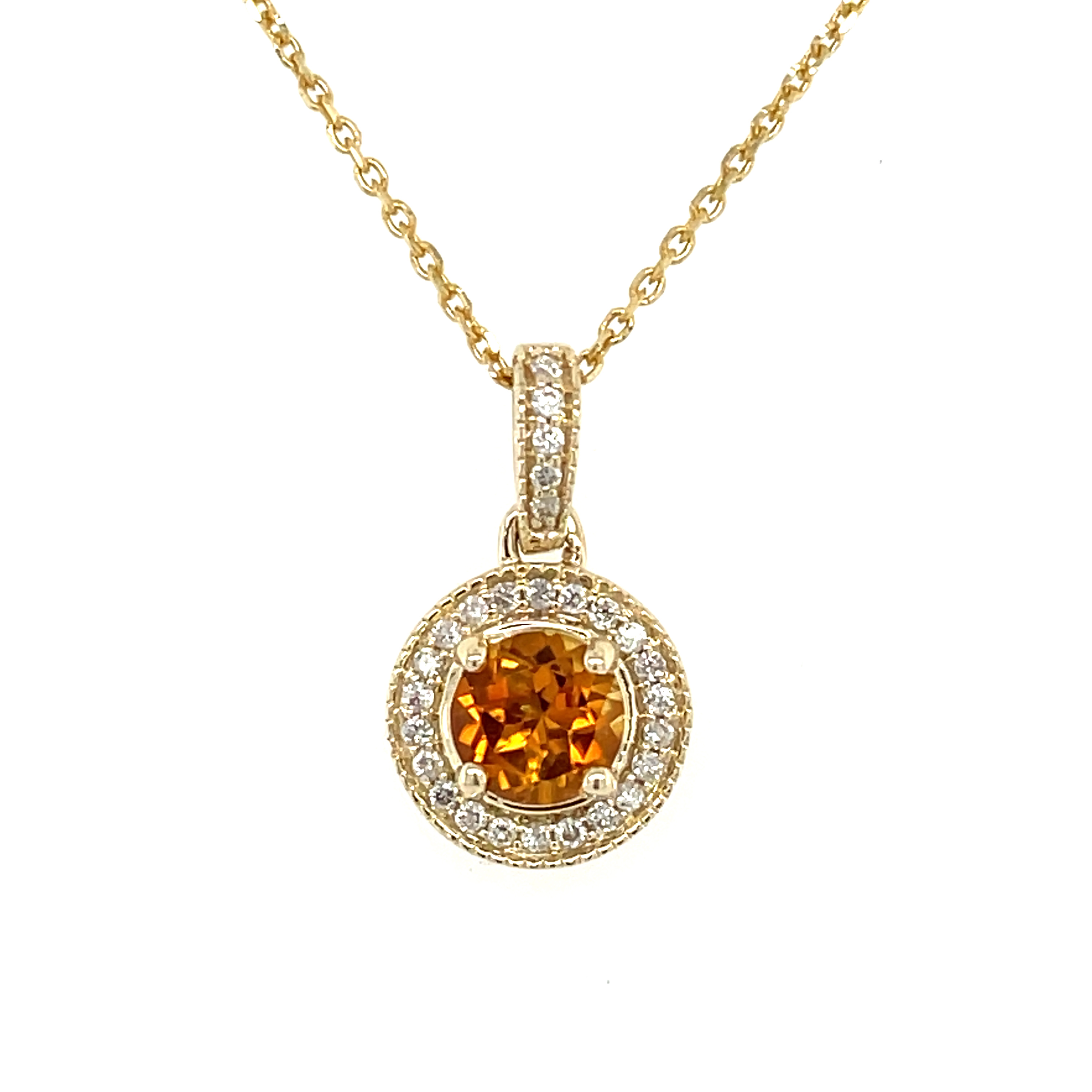 Yellow Gold Citrine and Diamond Round Necklace