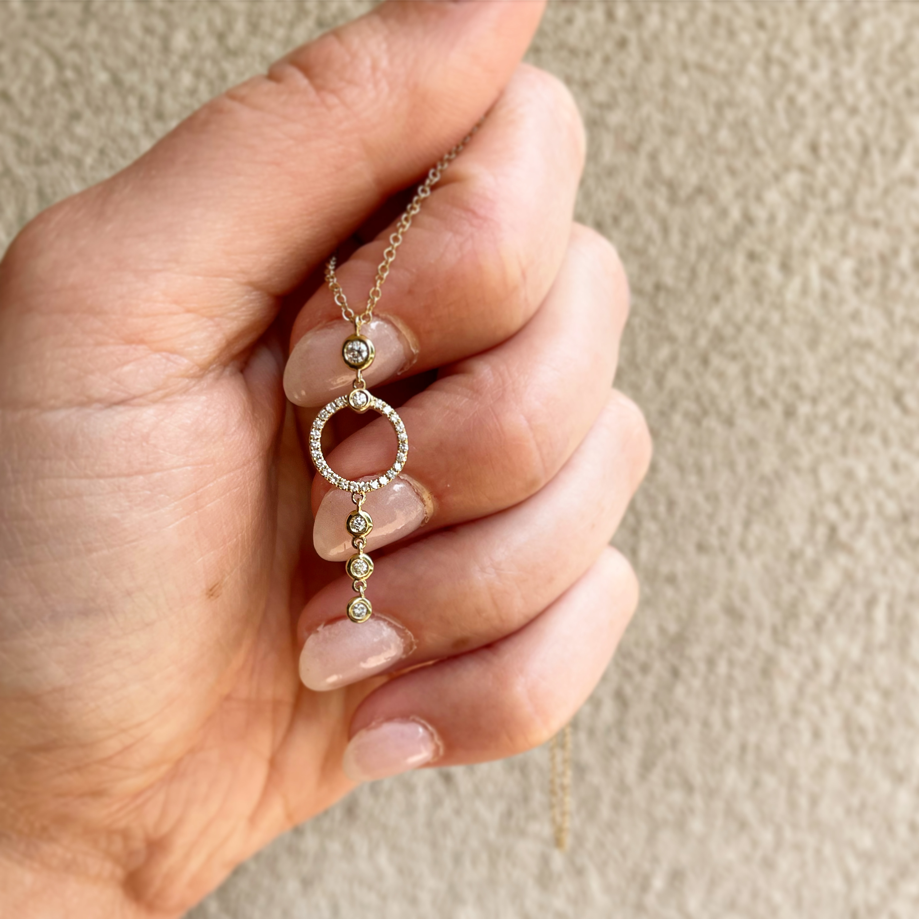 Yellow Gold Diamond Circle Drop Necklace
