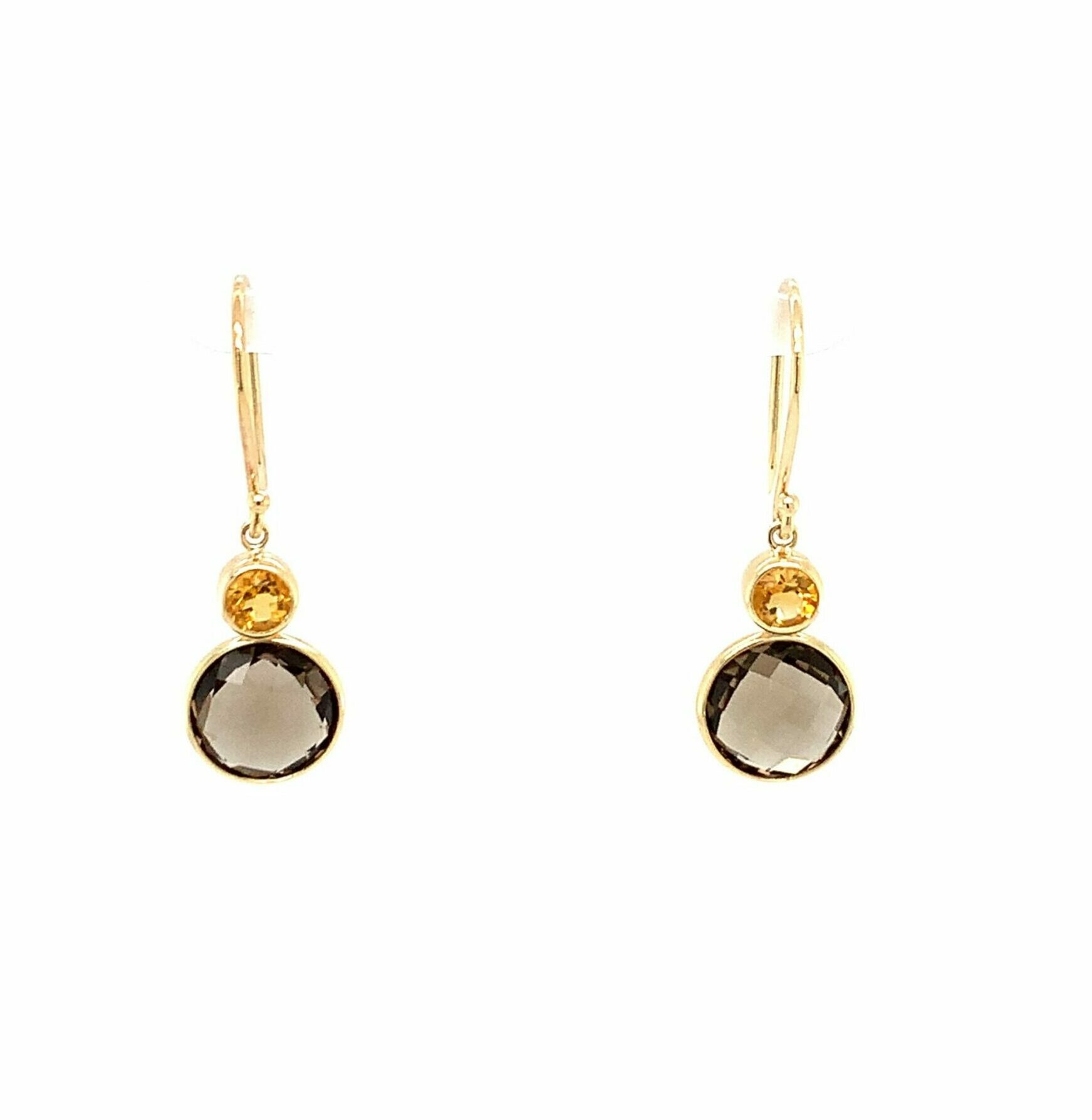 Yellow Gold Smokey Quartz and Citrine Earrings