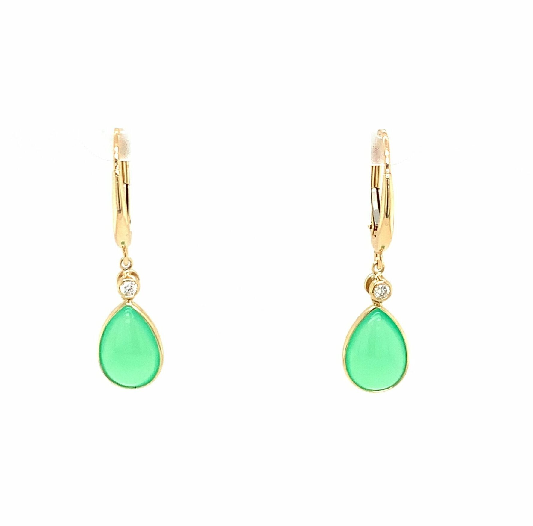 Yellow Gold Chrysoprase Briolette and Diamond Earrings