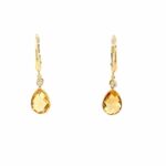 Yellow Gold Pear Shaped Citrine Briolette and Diamond Earrings