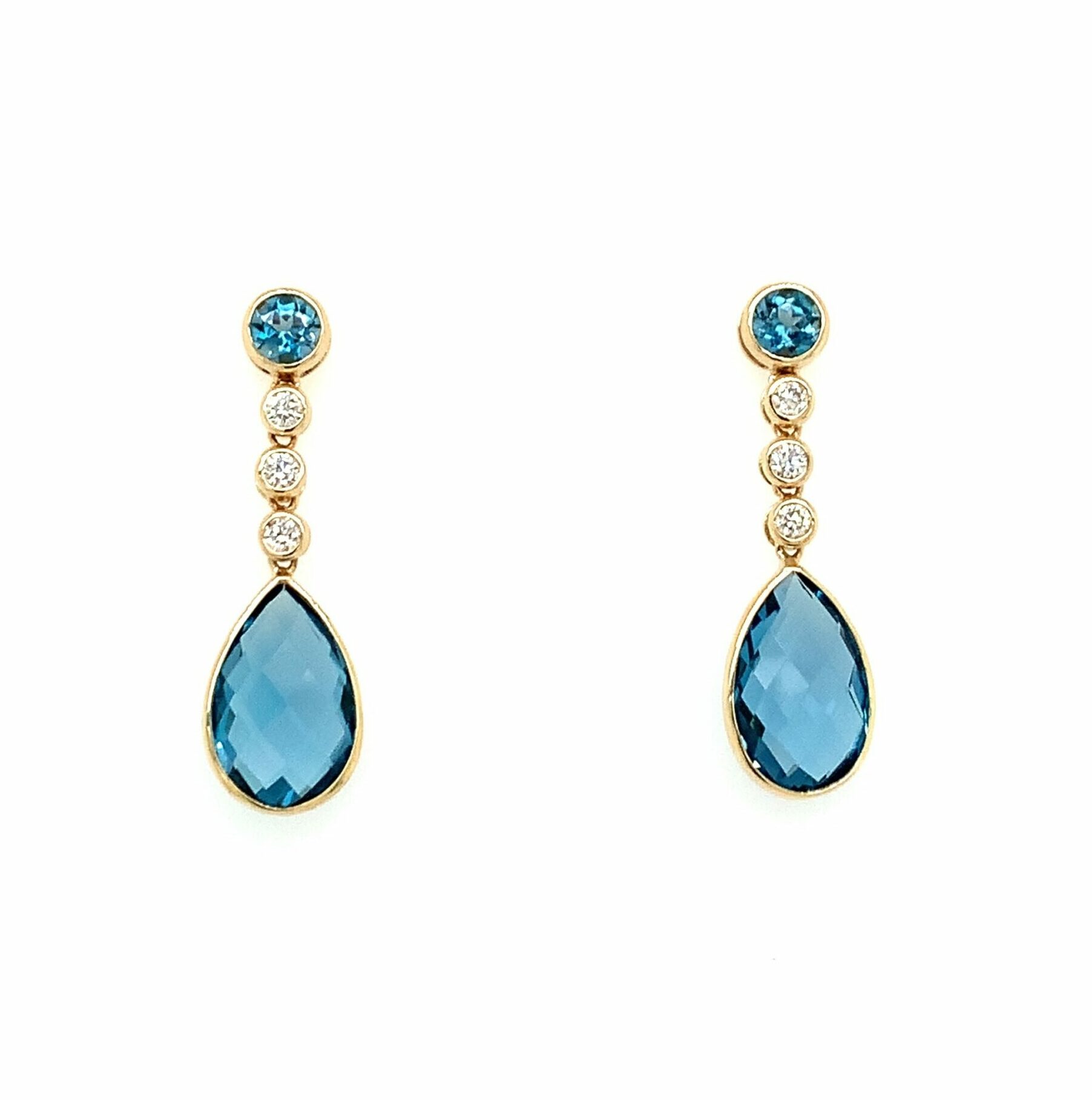 Yellow Gold Blue Topaz Briolette and Diamond Earrings