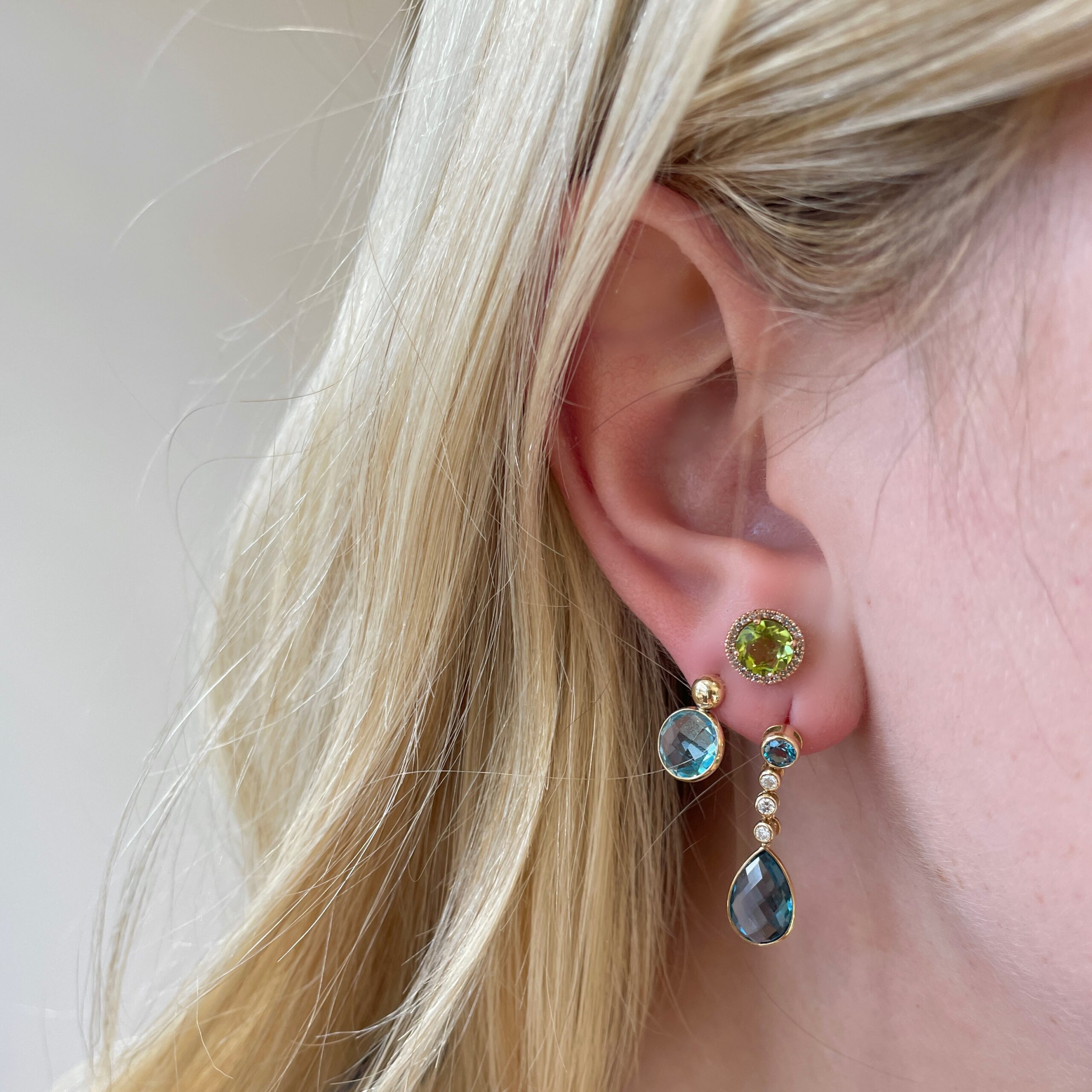 Yellow Gold Blue Topaz Post Earrings