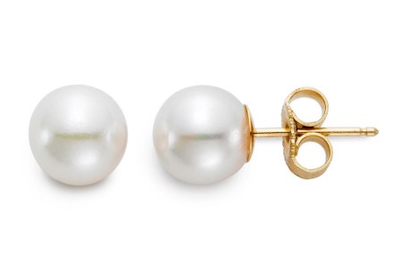 Yellow Gold Freshwater Pearl Stud Earrings