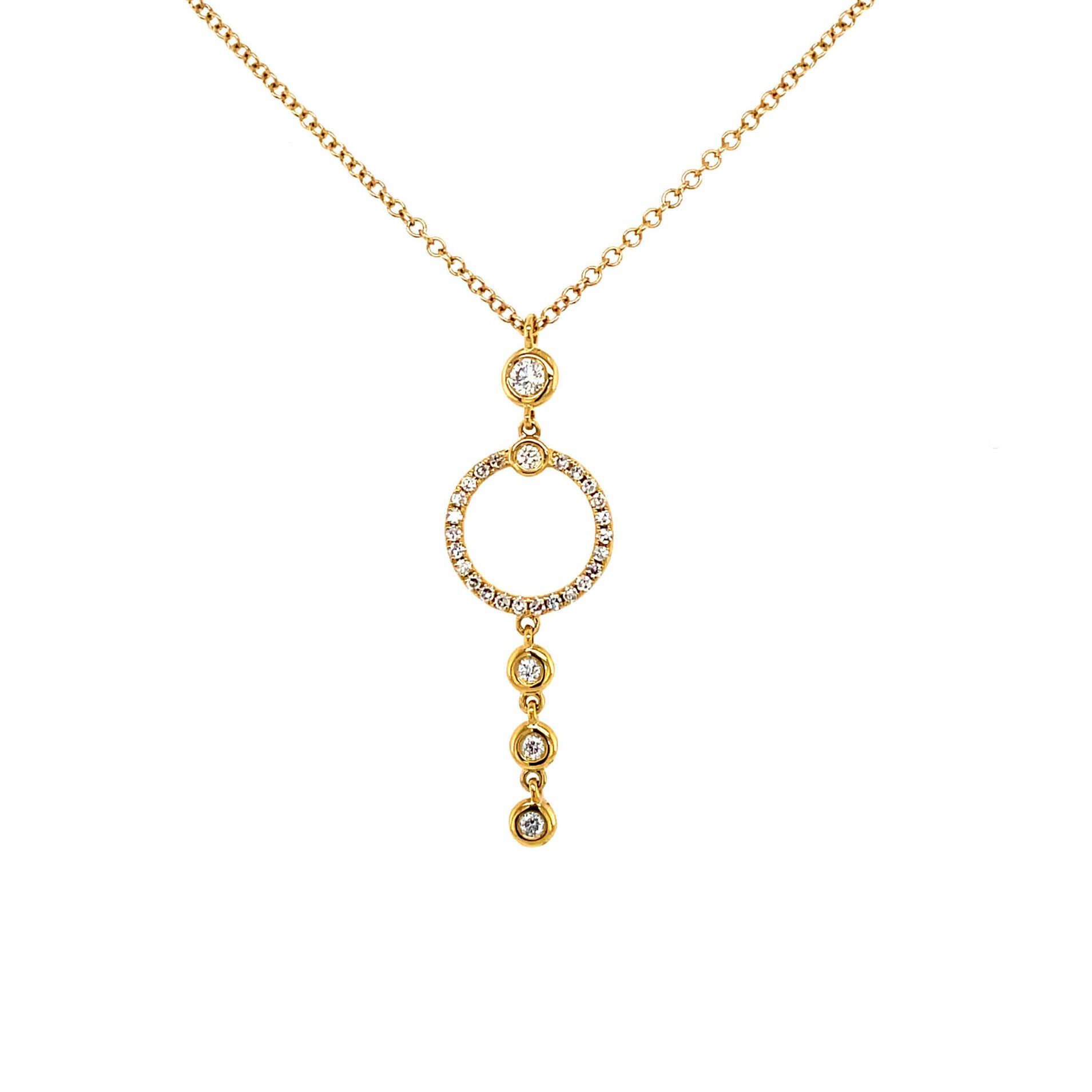 Yellow Gold Diamond Circle Drop Necklace