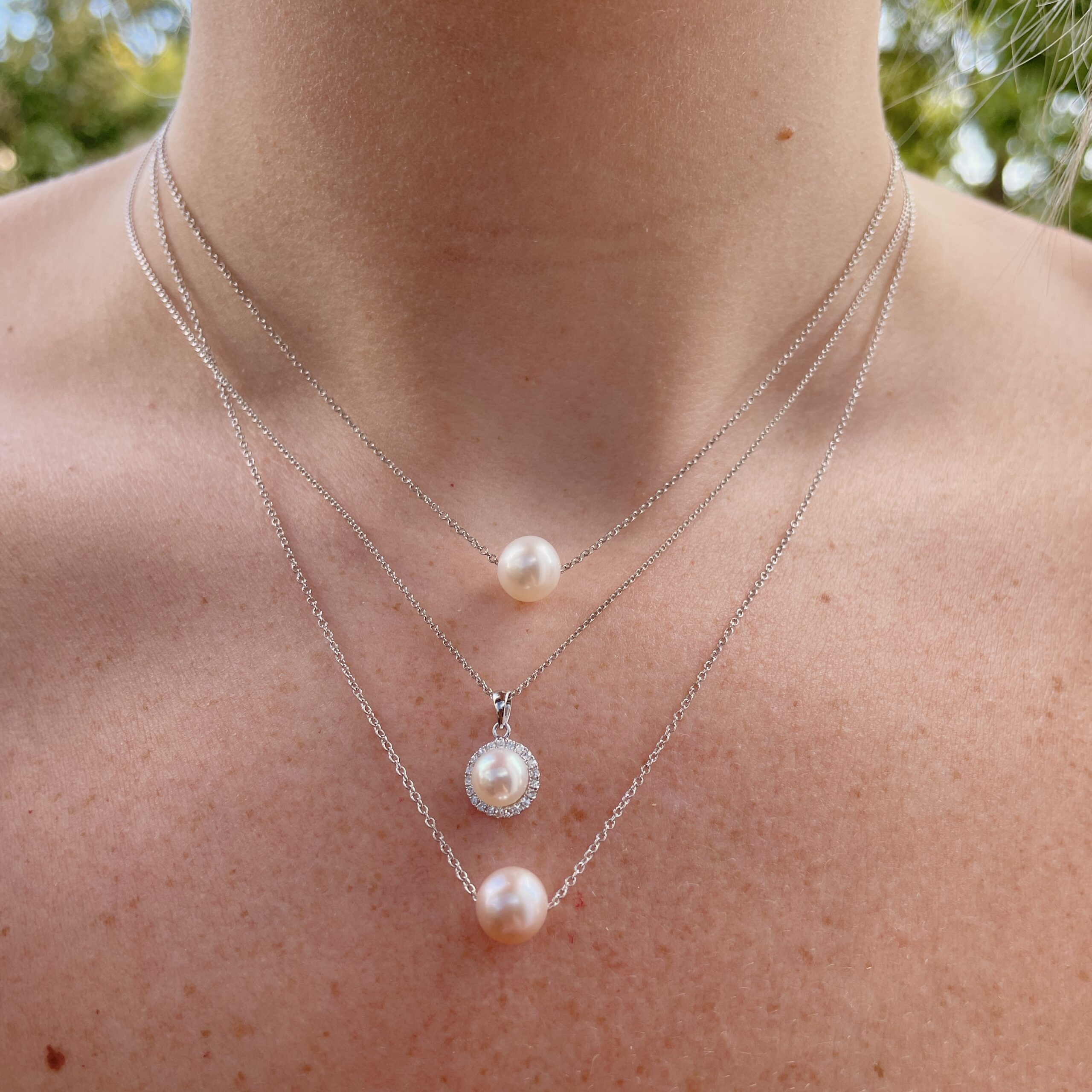White Gold Freshwater Pearl Floating Necklace