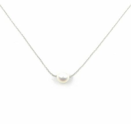 White Gold White Freshwater Pearl Floating Necklace