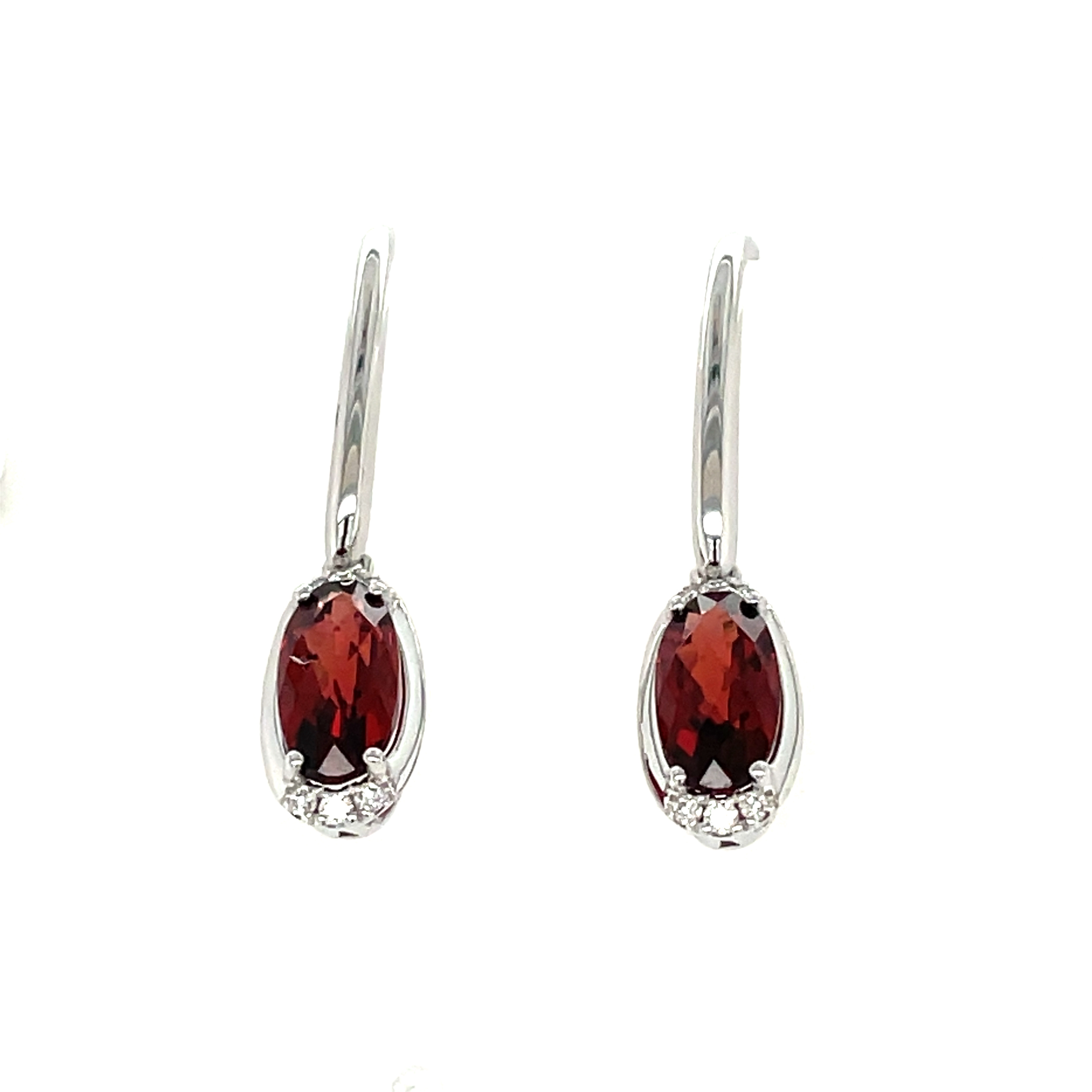 White Gold Garnet and Diamond Dangle Earrings