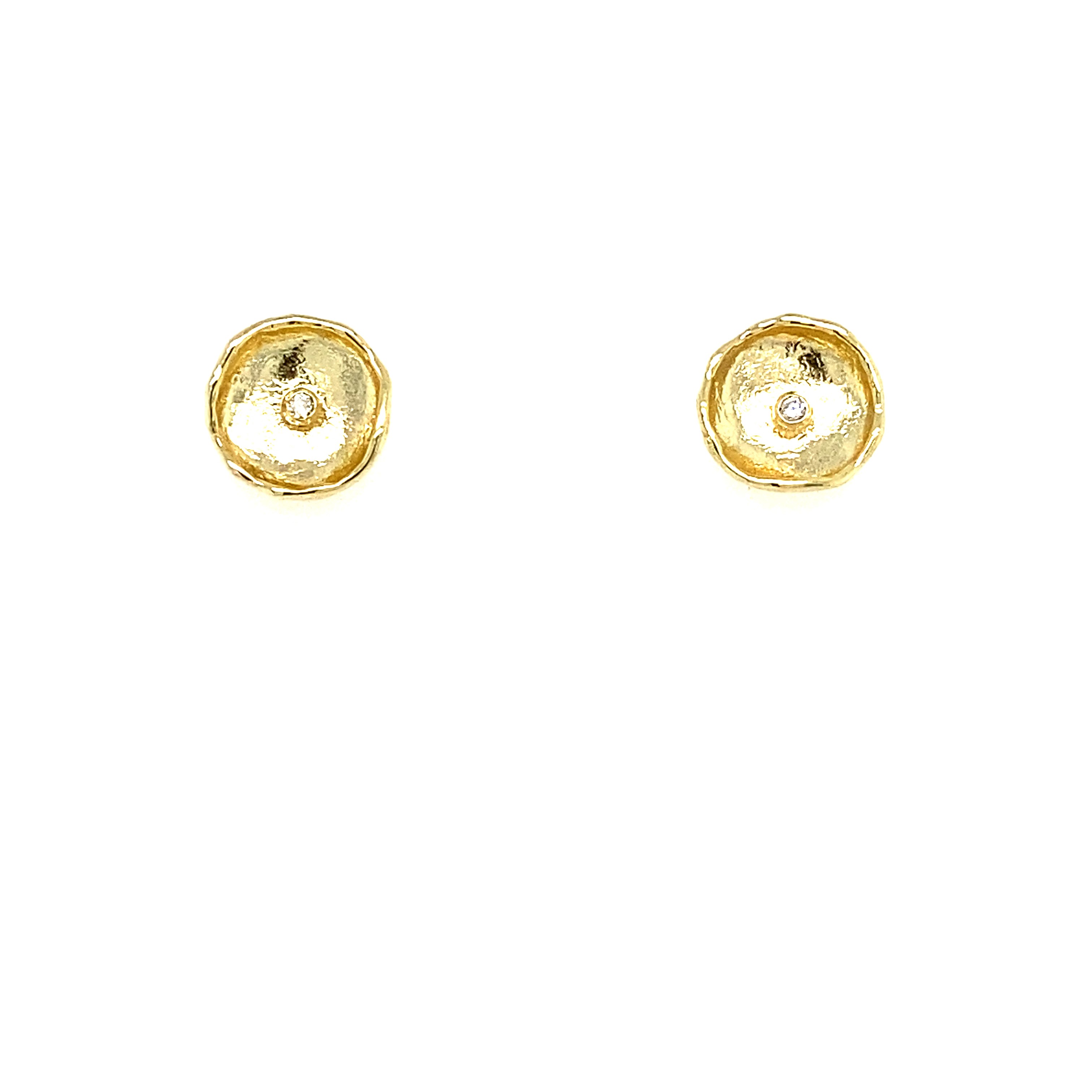 Yellow Gold Diamond Concave Stud Earrings