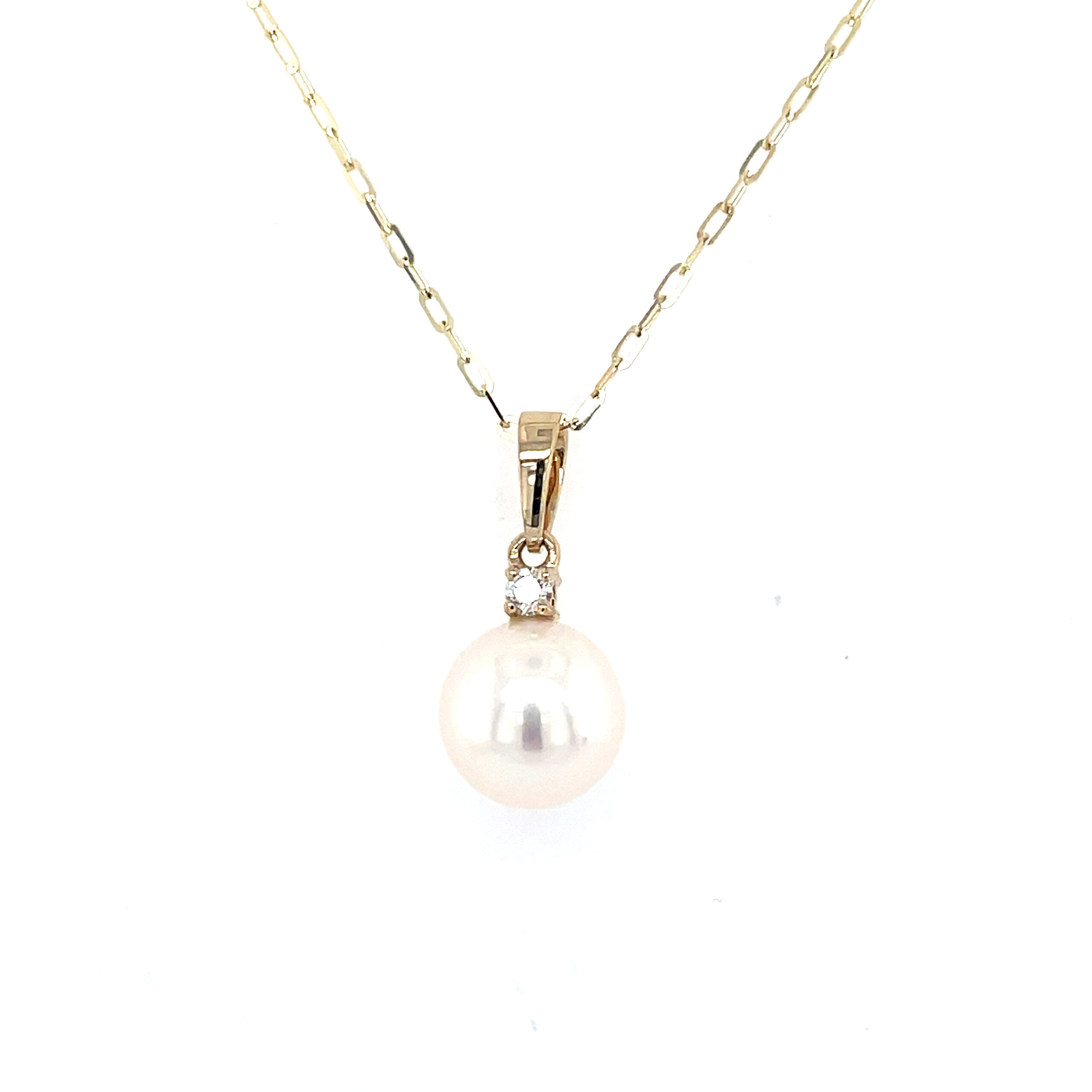 Yellow Gold Freshwater Pearl and Diamond Pendant Necklace