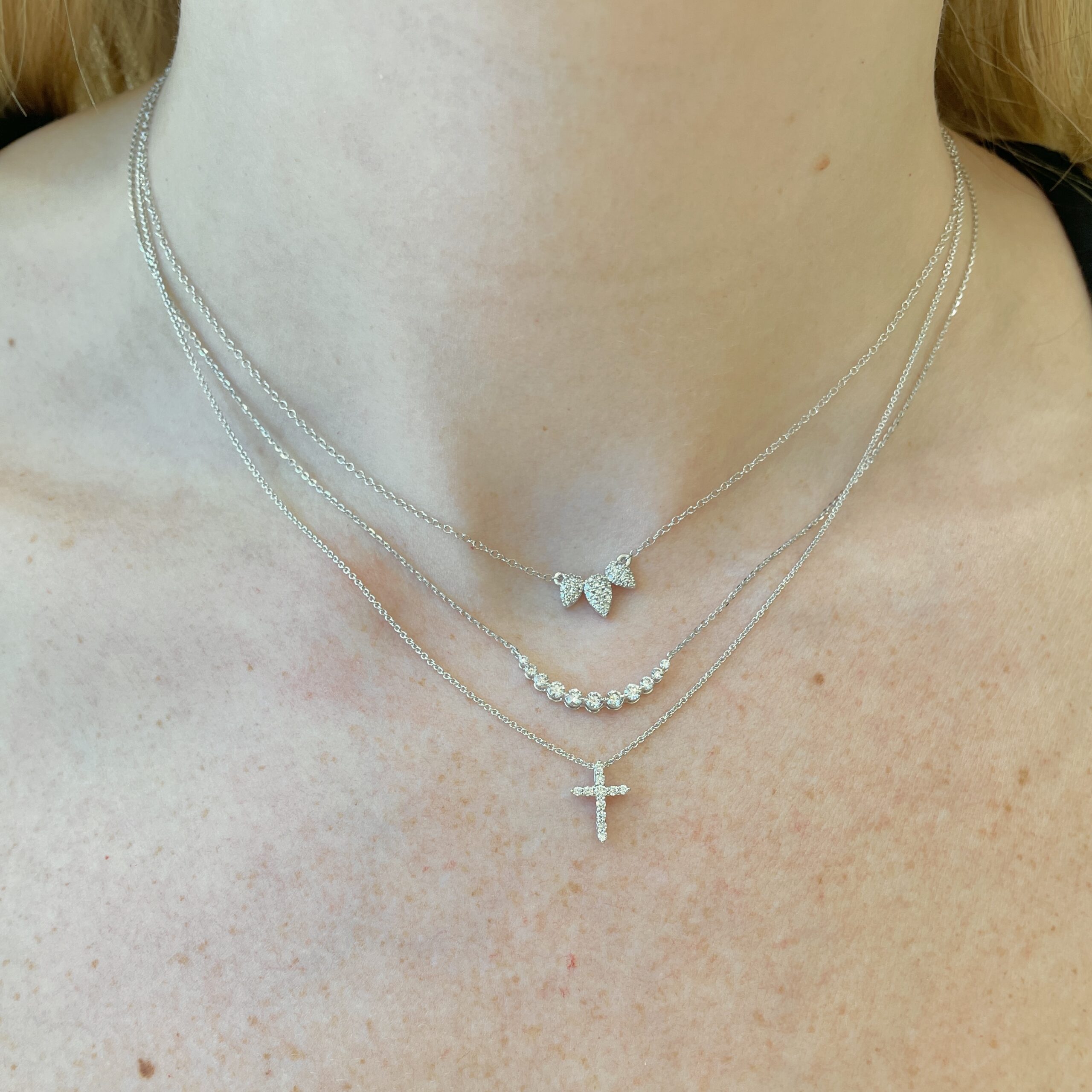 White Gold Diamond Curved Bar Necklace