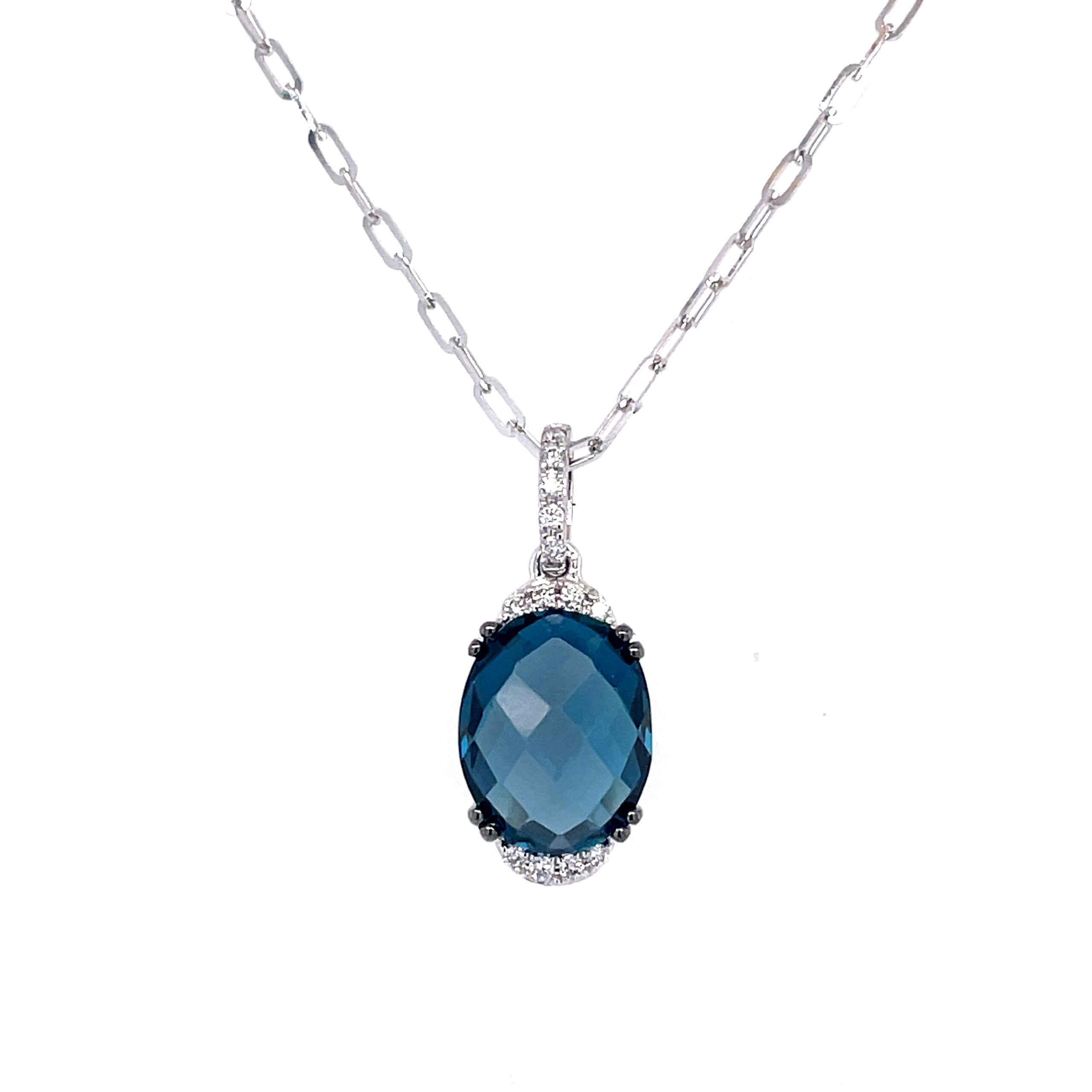 White Gold London Blue Topaz and Diamond Necklace