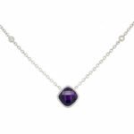 White Gold Amethyst and Diamond Station Necklace