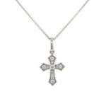 White Gold Milgrain Diamond Cross Necklace