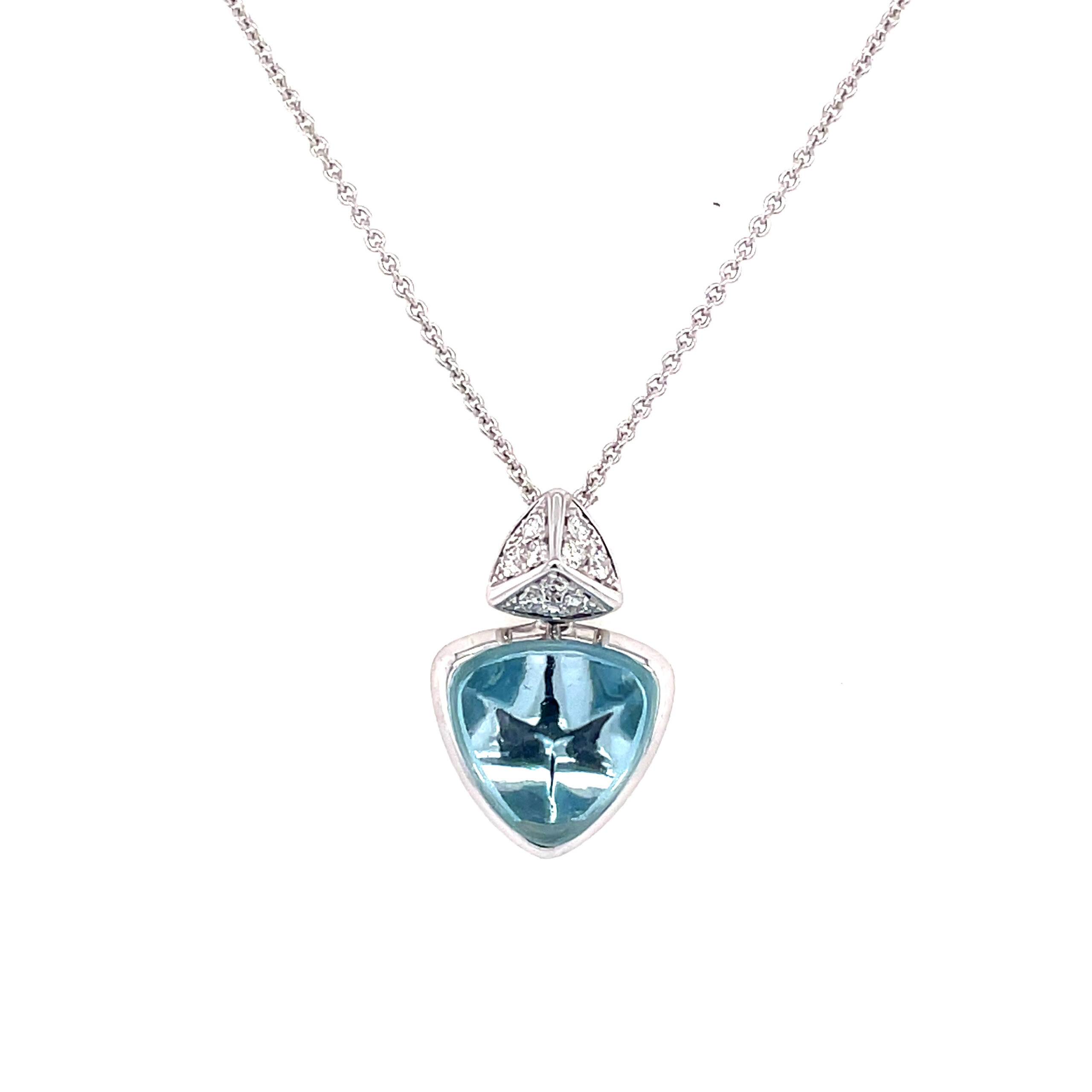 White Gold Blue Topaz and Diamond Triangle Necklace