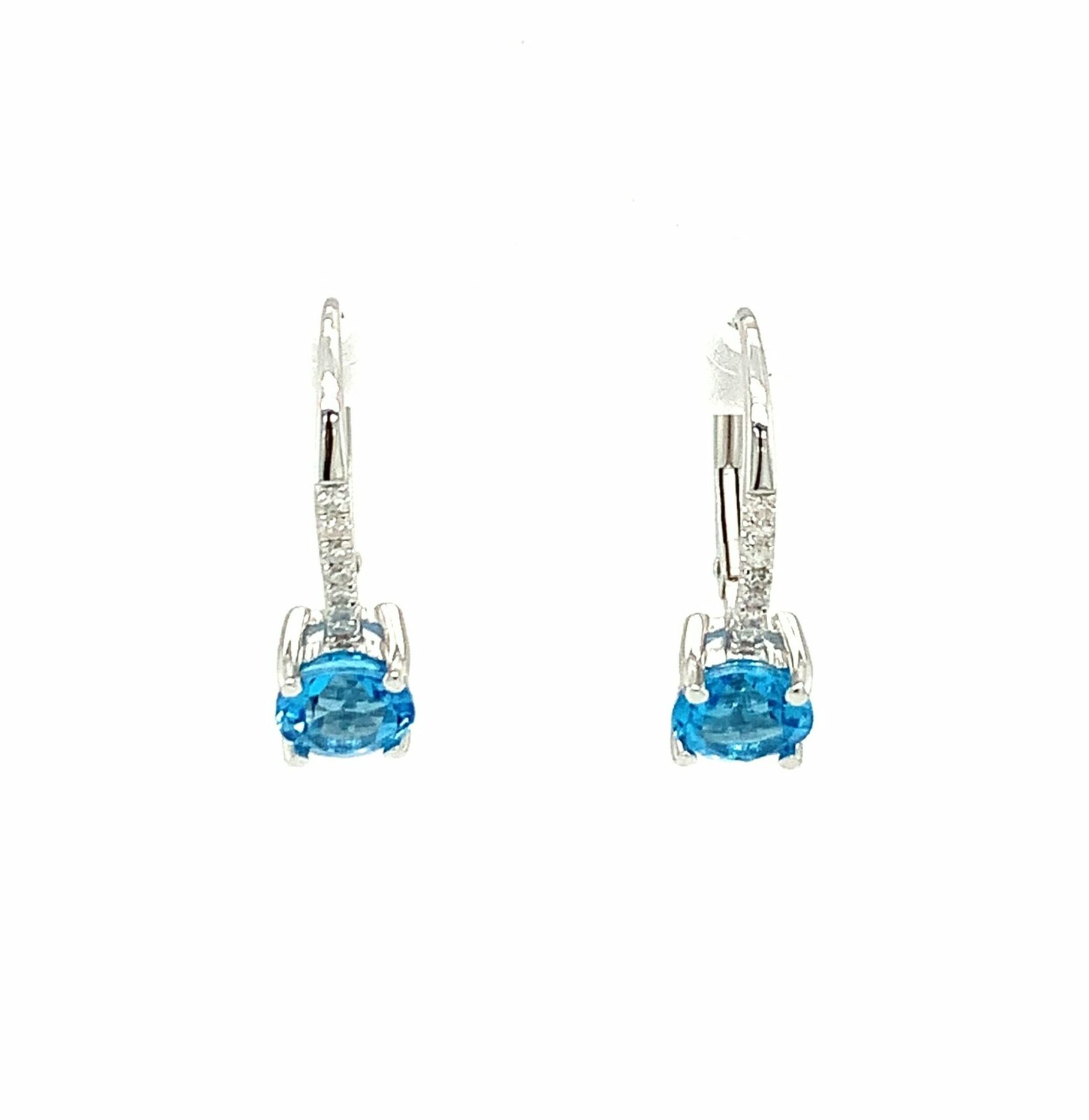 White Gold Blue Topaz and Diamond Earrings