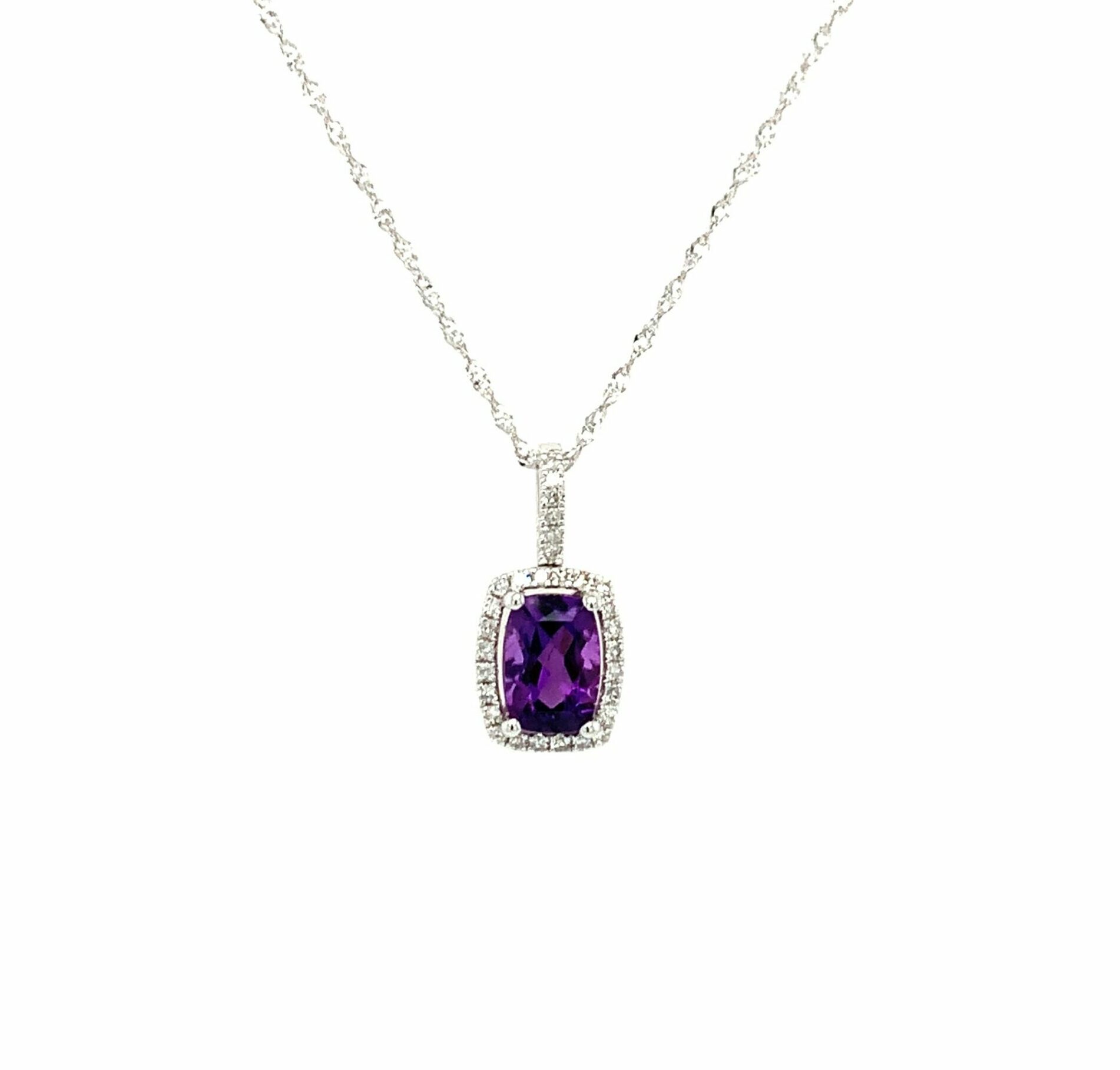White Gold Amethyst and Diamond Pendant Necklace