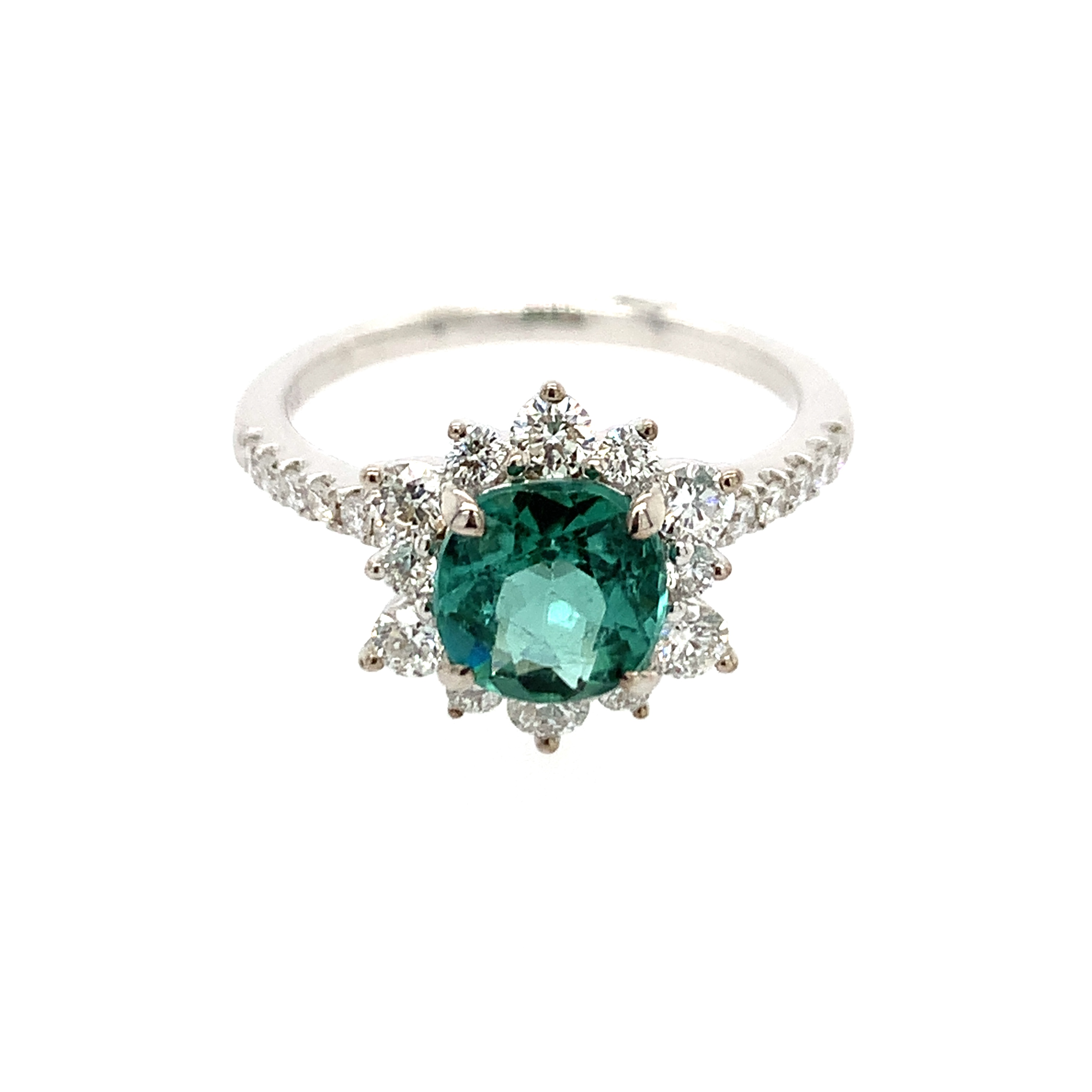 White Gold Green Tourmaline and Diamond Ring