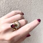 Estate: Yellow Gold Garnet and Diamond Ring